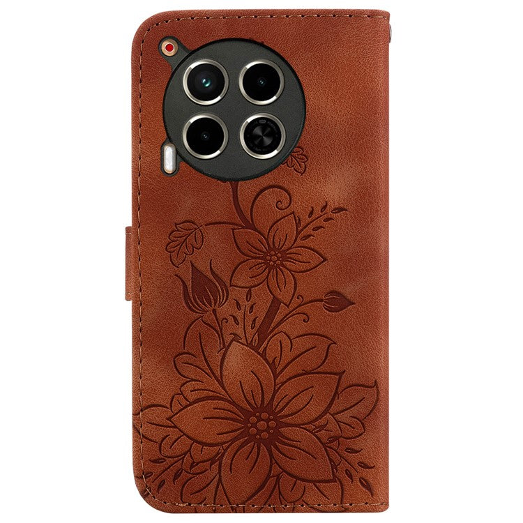 For TECNO Camon 30 4G / 30 5G Wallet Case Anti-Scratch Lily Imprint Leather Phone Cover - Brown