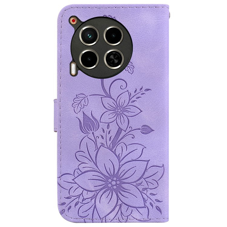 For TECNO Camon 30 4G / 30 5G Wallet Case Anti-Scratch Lily Imprint Leather Phone Cover - Purple