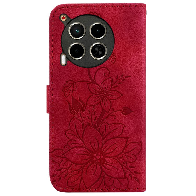 For TECNO Camon 30 4G / 30 5G Wallet Case Anti-Scratch Lily Imprint Leather Phone Cover - Red