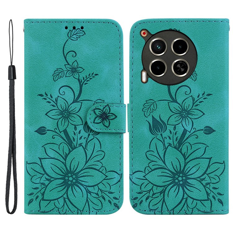 For TECNO Camon 30 4G / 30 5G Wallet Case Anti-Scratch Lily Imprint Leather Phone Cover - Green