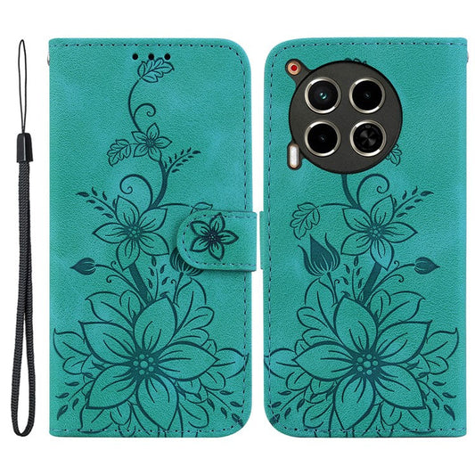 For TECNO Camon 30 4G / 30 5G Wallet Case Anti-Scratch Lily Imprint Leather Phone Cover - Green