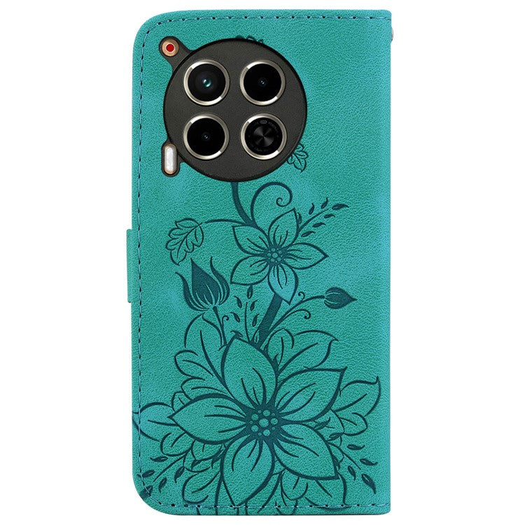 For TECNO Camon 30 4G / 30 5G Wallet Case Anti-Scratch Lily Imprint Leather Phone Cover - Green