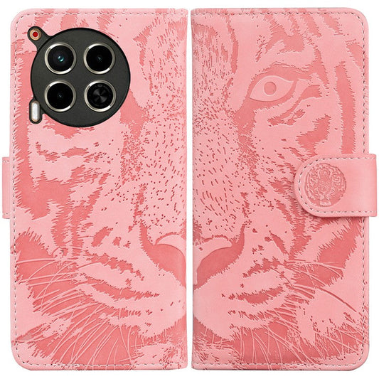 For TECNO Camon 30 4G / 30 5G Case Tiger Imprint Leather Wallet Phone Cover with Stand - Pink
