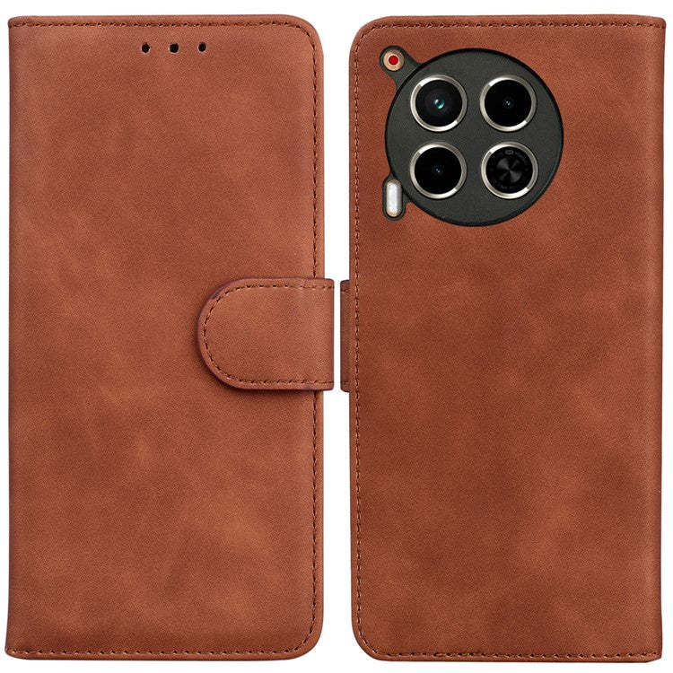 For TECNO Camon 30 4G / 30 5G Wallet Phone Case Solid Color Leather Stand Phone Cover - Brown