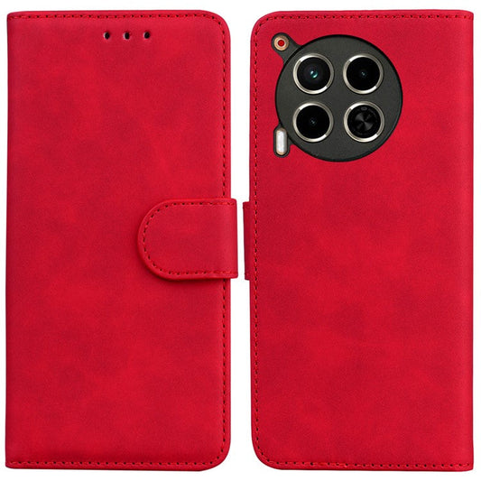 For TECNO Camon 30 4G / 30 5G Wallet Phone Case Solid Color Leather Stand Phone Cover - Red