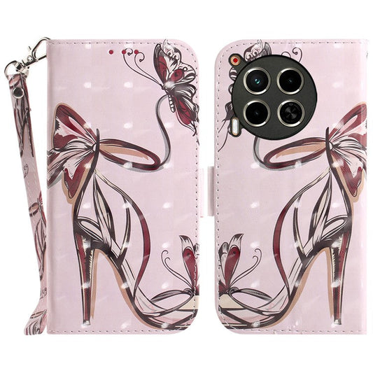 For TECNO Camon 30 4G / 30 5G Wallet Stand Case Pattern Print PU Leather Phone Cover - Butterfly High Heels