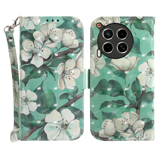 For TECNO Camon 30 4G / 30 5G Wallet Stand Case Pattern Print PU Leather Phone Cover - Watercolor Flowers