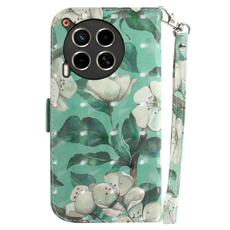 For TECNO Camon 30 4G / 30 5G Wallet Stand Case Pattern Print PU Leather Phone Cover - Watercolor Flowers