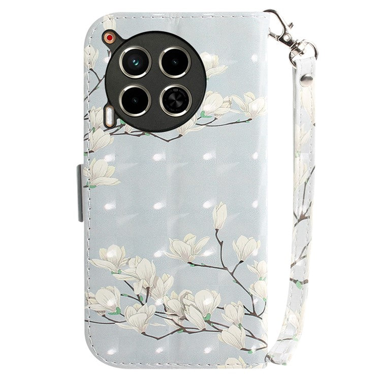 For TECNO Camon 30 4G / 30 5G Wallet Stand Case Pattern Print PU Leather Phone Cover - Magnolia