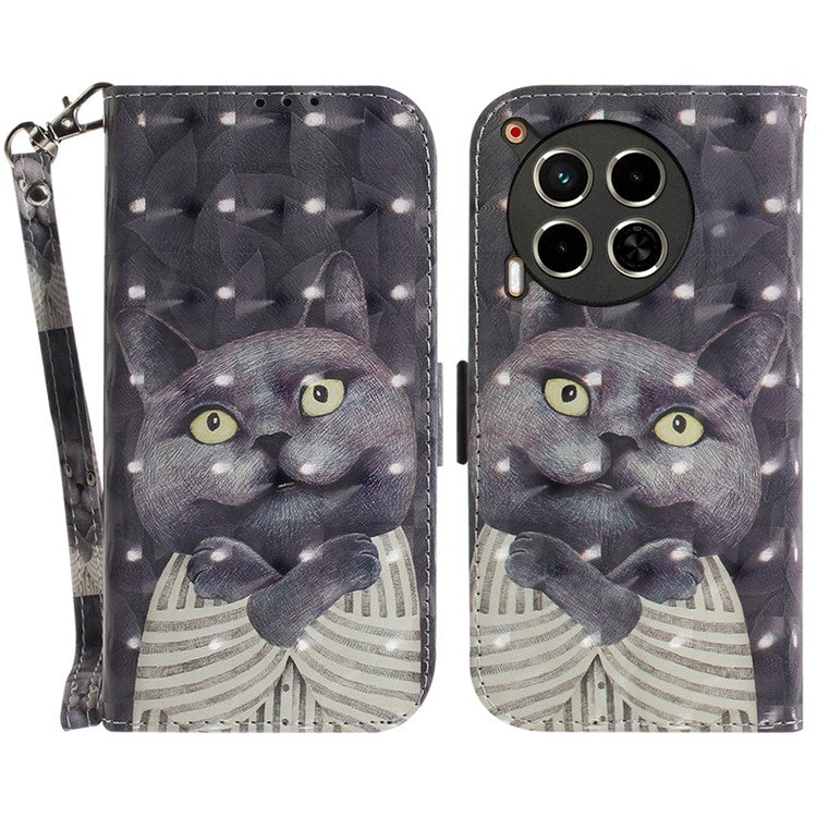 For TECNO Camon 30 4G / 30 5G Wallet Stand Case Pattern Print PU Leather Phone Cover - Embracing Cat