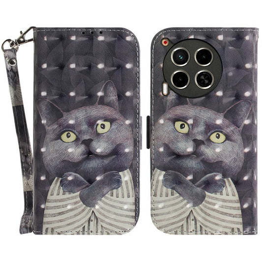 For TECNO Camon 30 4G / 30 5G Wallet Stand Case Pattern Print PU Leather Phone Cover - Embracing Cat