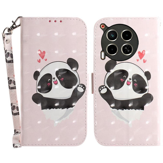 For TECNO Camon 30 4G / 30 5G Wallet Stand Case Pattern Print PU Leather Phone Cover - Love Heart Panda