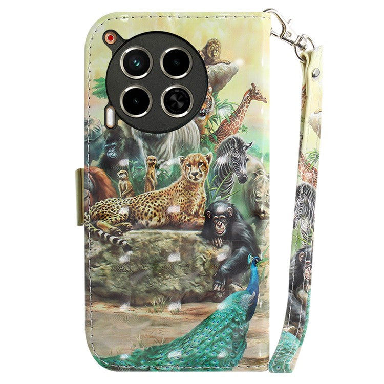 For TECNO Camon 30 4G / 30 5G Wallet Stand Case Pattern Print PU Leather Phone Cover - Animals
