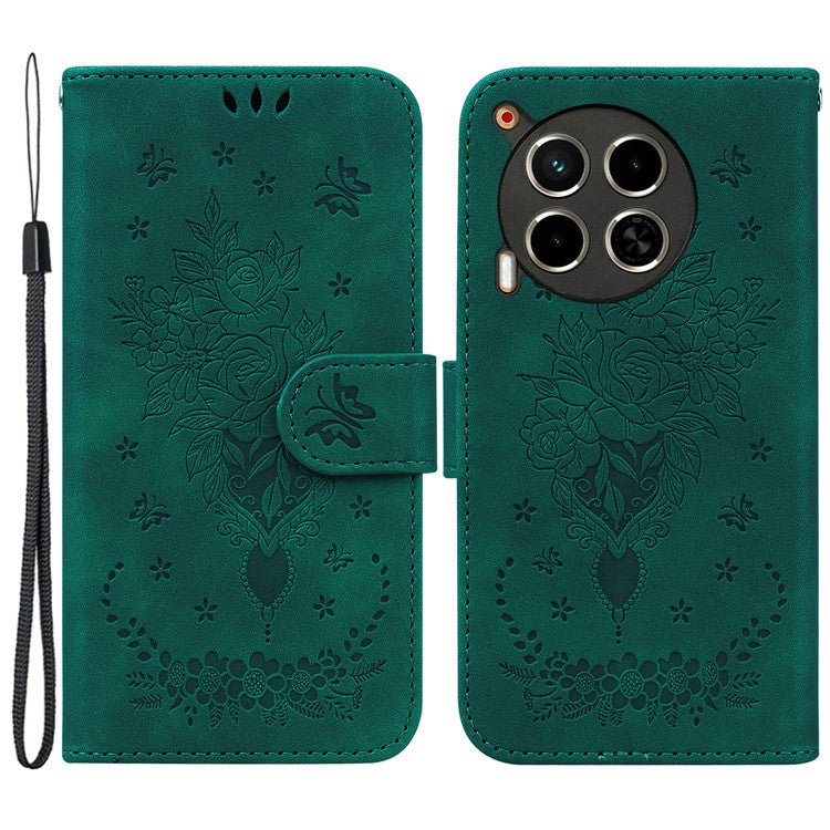 For TECNO Camon 30 4G / 30 5G Wallet Case Butterfly Rose Imprint Leather Stand Phone Cover - Green