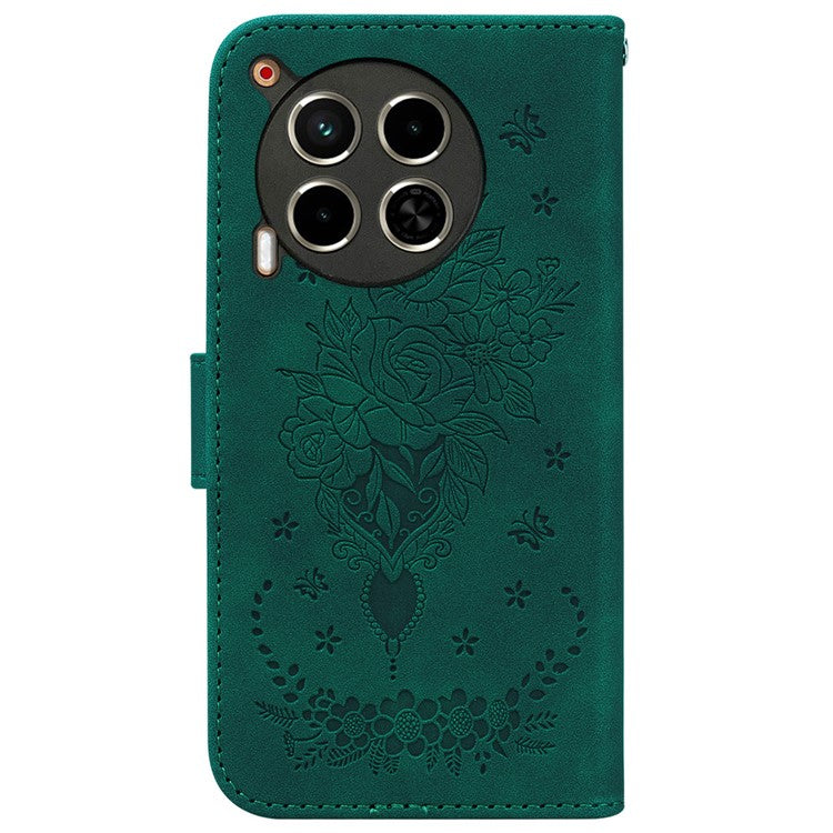 For TECNO Camon 30 4G / 30 5G Wallet Case Butterfly Rose Imprint Leather Stand Phone Cover - Green