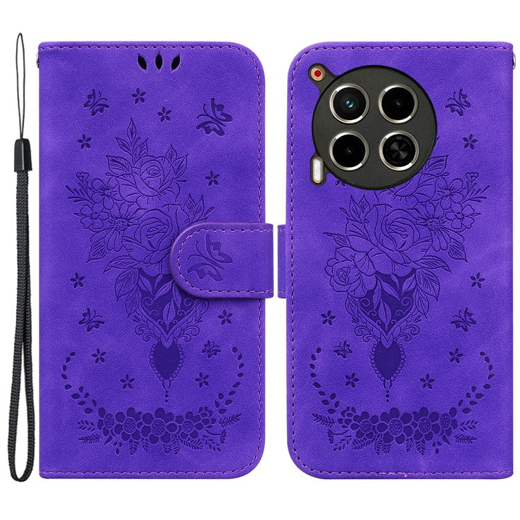For TECNO Camon 30 4G / 30 5G Wallet Case Butterfly Rose Imprint Leather Stand Phone Cover - Purple