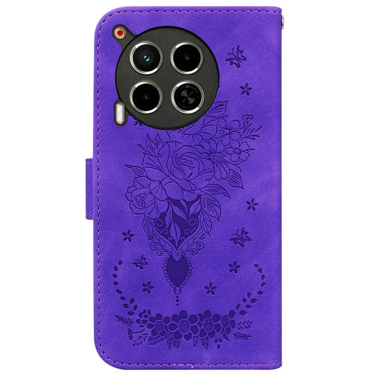 For TECNO Camon 30 4G / 30 5G Wallet Case Butterfly Rose Imprint Leather Stand Phone Cover - Purple