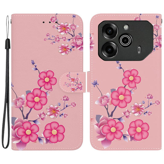 For TECNO Pova 6 5G / 6 Pro 5G Wallet Phone Case Pattern Print Leather Stand Cover - Sakura