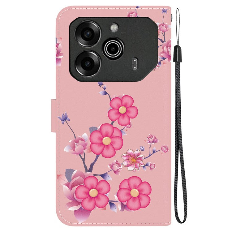 For TECNO Pova 6 5G / 6 Pro 5G Wallet Phone Case Pattern Print Leather Stand Cover - Sakura