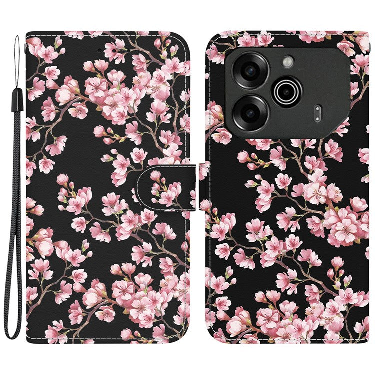For TECNO Pova 6 5G / 6 Pro 5G Wallet Phone Case Pattern Print Leather Stand Cover - Plum Blossom