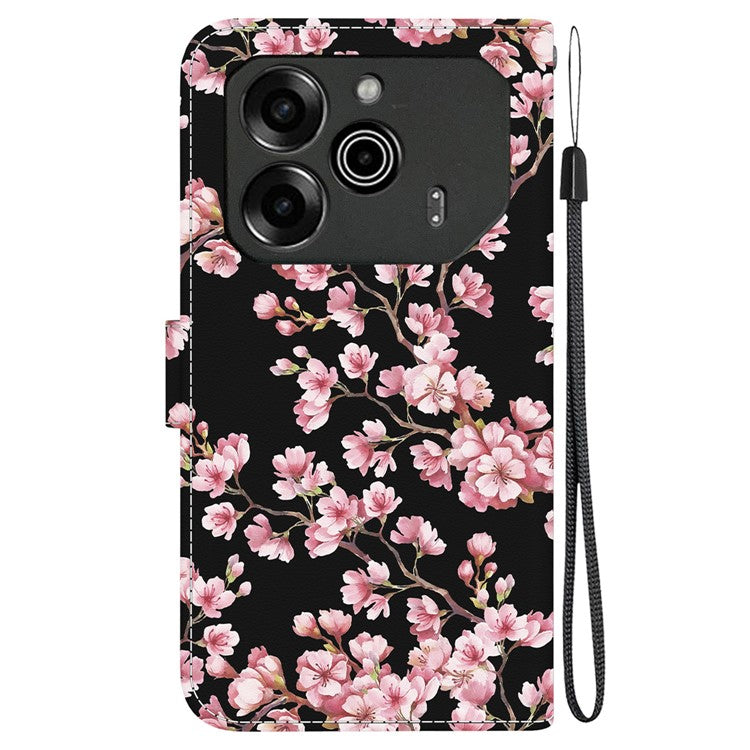 For TECNO Pova 6 5G / 6 Pro 5G Wallet Phone Case Pattern Print Leather Stand Cover - Plum Blossom