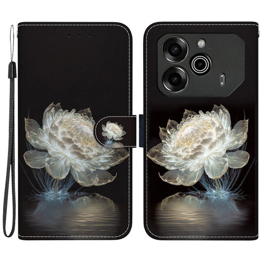 For TECNO Pova 6 5G / 6 Pro 5G Wallet Phone Case Pattern Print Leather Stand Cover - Crystal Peony