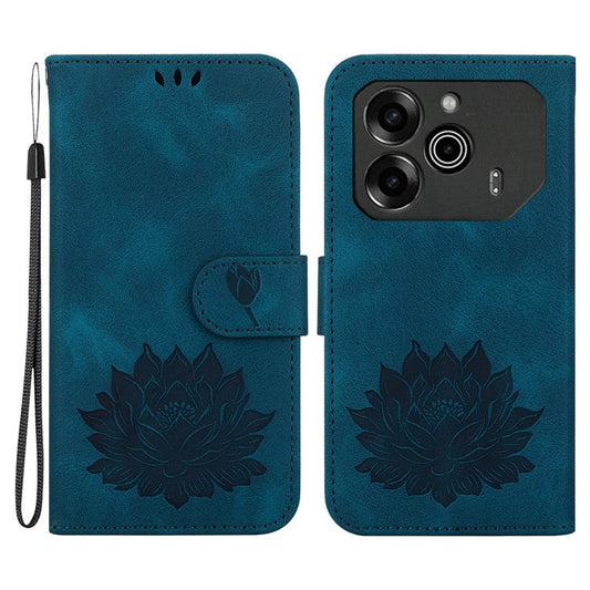 For TECNO Pova 6 5G / 6 Pro 5G Case with Wrist Strap Lotus Imprint Leather Wallet Phone Cover - Blue