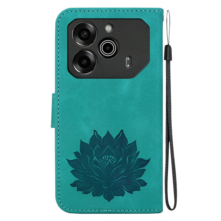 For TECNO Pova 6 5G / 6 Pro 5G Case with Wrist Strap Lotus Imprint Leather Wallet Phone Cover - Green