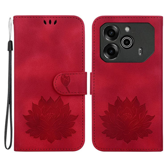 For TECNO Pova 6 5G / 6 Pro 5G Case with Wrist Strap Lotus Imprint Leather Wallet Phone Cover - Red