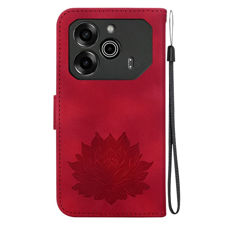For TECNO Pova 6 5G / 6 Pro 5G Case with Wrist Strap Lotus Imprint Leather Wallet Phone Cover - Red