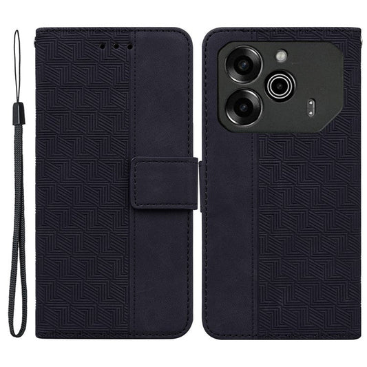 For TECNO Pova 6 5G / 6 Pro 5G Wallet Phone Case Geometry Imprint Leather Flip Cover with Strap - Black