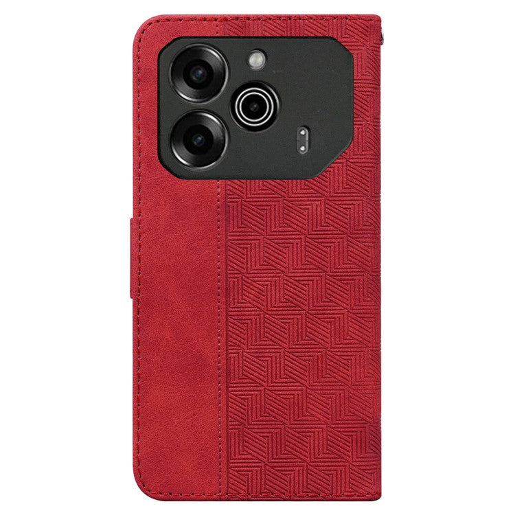 For TECNO Pova 6 5G / 6 Pro 5G Wallet Phone Case Geometry Imprint Leather Flip Cover with Strap - Red