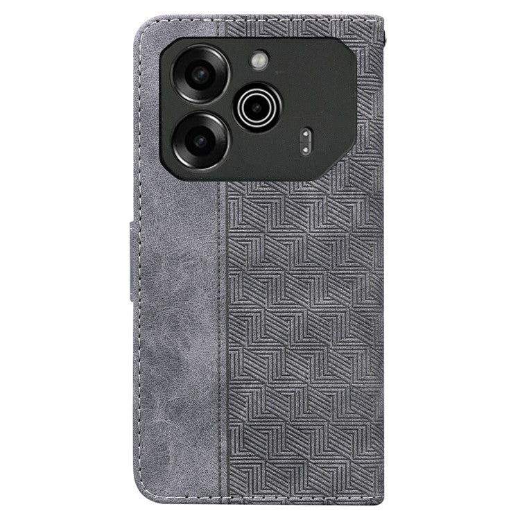 For TECNO Pova 6 5G / 6 Pro 5G Wallet Phone Case Geometry Imprint Leather Flip Cover with Strap - Grey