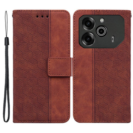 For TECNO Pova 6 5G / 6 Pro 5G Wallet Phone Case Geometry Imprint Leather Flip Cover with Strap - Brown