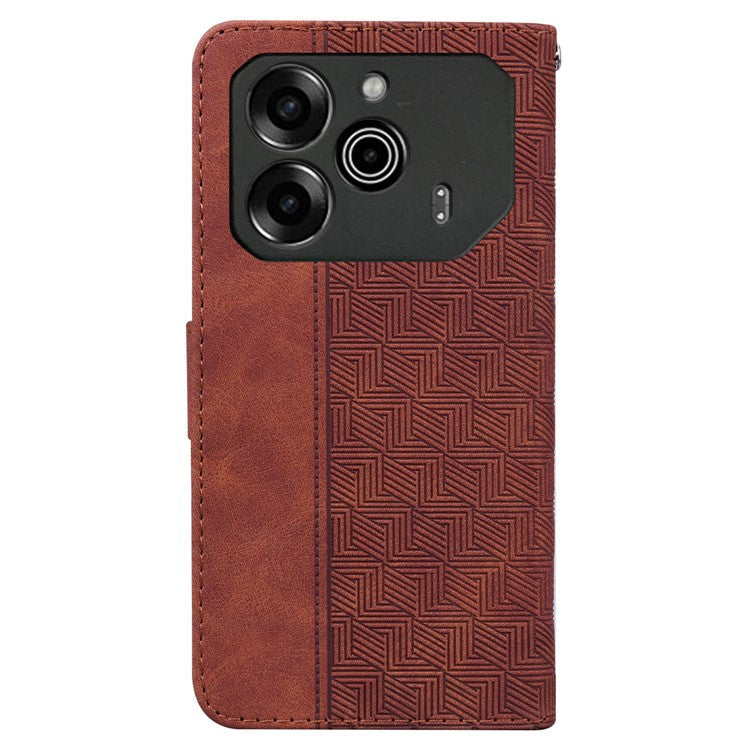 For TECNO Pova 6 5G / 6 Pro 5G Wallet Phone Case Geometry Imprint Leather Flip Cover with Strap - Brown