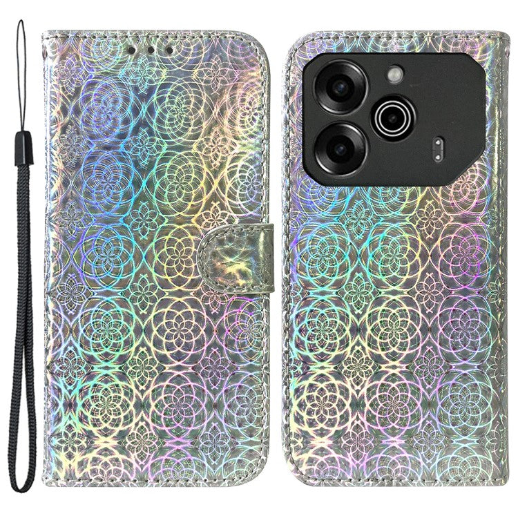 For TECNO Pova 6 5G / 6 Pro 5G Shockproof Case Dazzling Flower PU Leather Stand Phone Cover - Grey