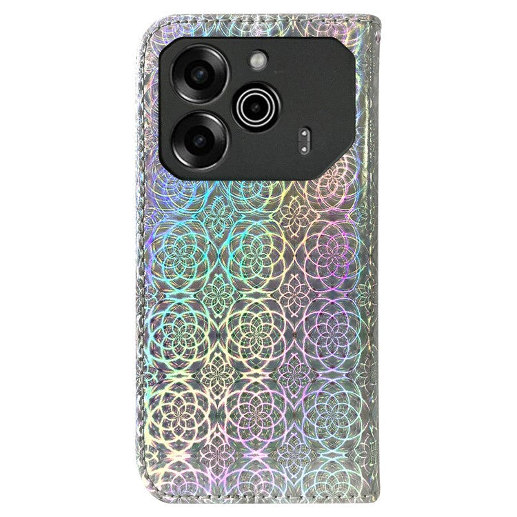 For TECNO Pova 6 5G / 6 Pro 5G Shockproof Case Dazzling Flower PU Leather Stand Phone Cover - Grey