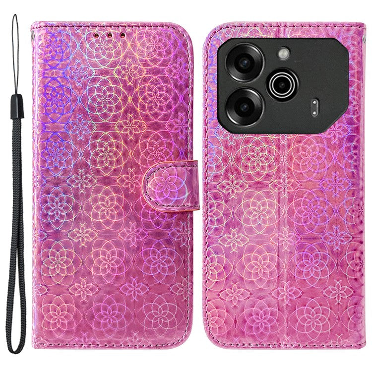 For TECNO Pova 6 5G / 6 Pro 5G Shockproof Case Dazzling Flower PU Leather Stand Phone Cover - Pink