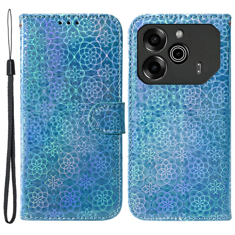 For TECNO Pova 6 5G / 6 Pro 5G Shockproof Case Dazzling Flower PU Leather Stand Phone Cover - Blue