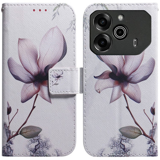 For TECNO Pova 6 5G / 6 Pro 5G Wallet Phone Case Pattern Print PU Leather Flip Cover - Pink Flower