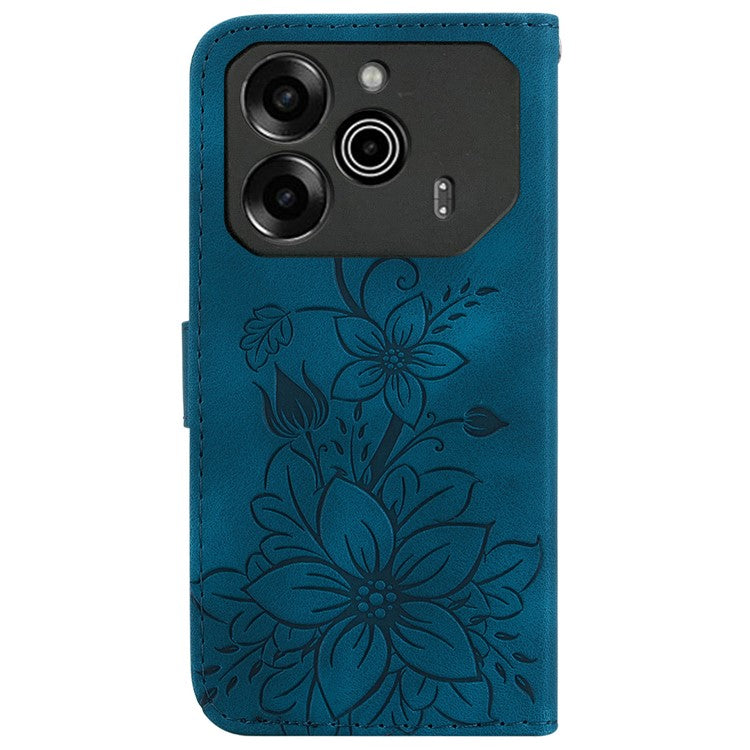 For TECNO Pova 6 5G / 6 Pro 5G Wallet Phone Case Lily Imprint Scratch-Proof Leather Flip Cover - Dark Blue