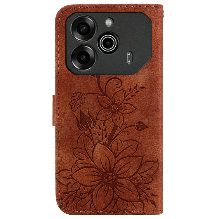 For TECNO Pova 6 5G / 6 Pro 5G Wallet Phone Case Lily Imprint Scratch-Proof Leather Flip Cover - Brown