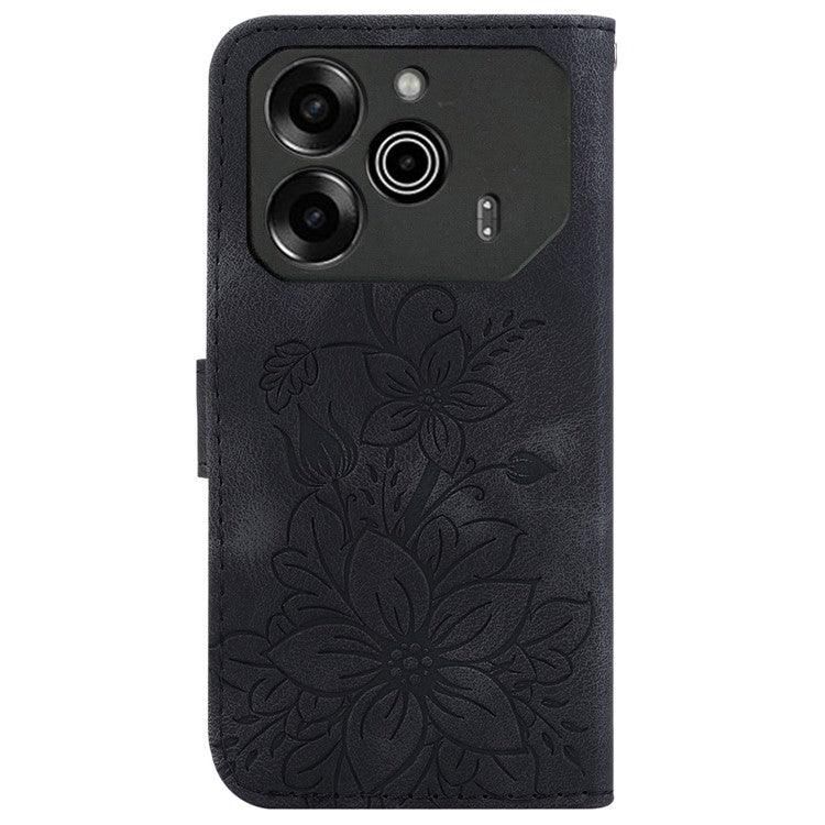 For TECNO Pova 6 5G / 6 Pro 5G Wallet Phone Case Lily Imprint Scratch-Proof Leather Flip Cover - Black