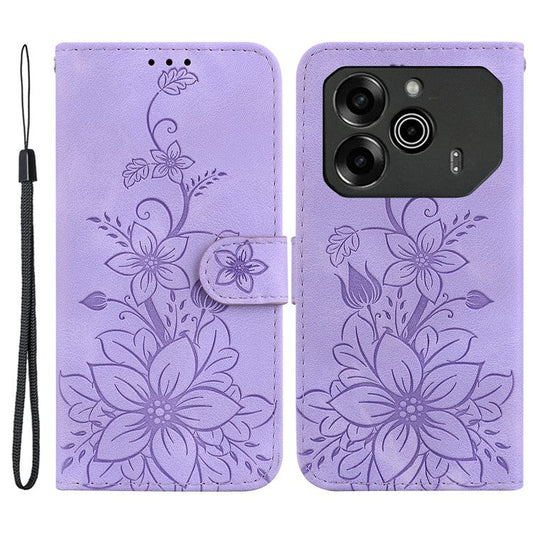 For TECNO Pova 6 5G / 6 Pro 5G Wallet Phone Case Lily Imprint Scratch-Proof Leather Flip Cover - Purple