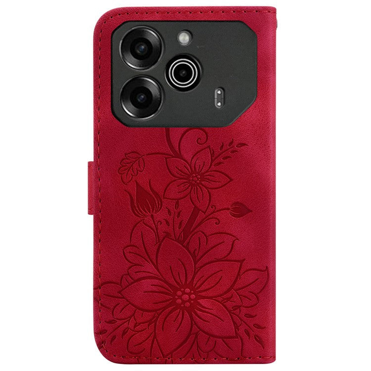 For TECNO Pova 6 5G / 6 Pro 5G Wallet Phone Case Lily Imprint Scratch-Proof Leather Flip Cover - Red