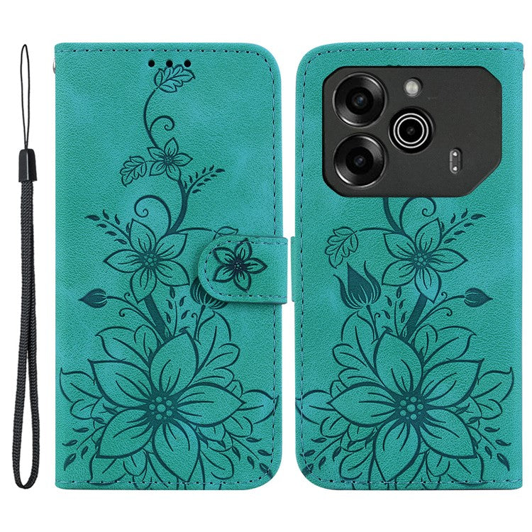 For TECNO Pova 6 5G / 6 Pro 5G Wallet Phone Case Lily Imprint Scratch-Proof Leather Flip Cover - Green