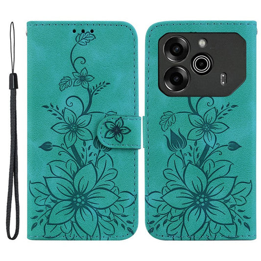 For TECNO Pova 6 5G / 6 Pro 5G Wallet Phone Case Lily Imprint Scratch-Proof Leather Flip Cover - Green