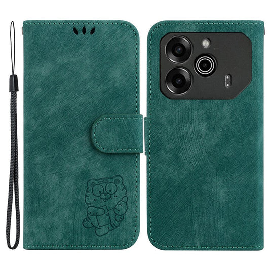 For TECNO Pova 6 5G / 6 Pro 5G Wallet Case Cute Tiger Imprint Leather Phone Cover with Stand - Green