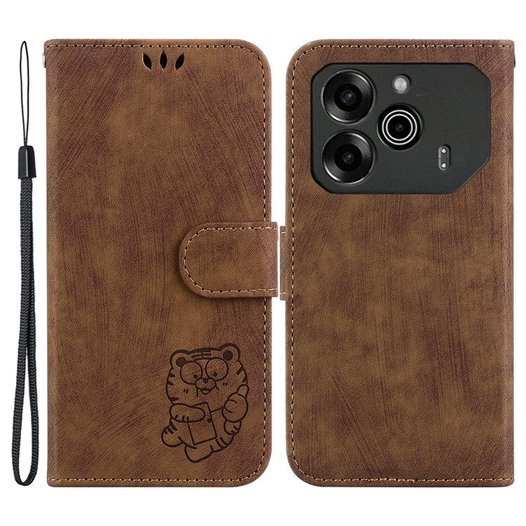 For TECNO Pova 6 5G / 6 Pro 5G Wallet Case Cute Tiger Imprint Leather Phone Cover with Stand - Brown