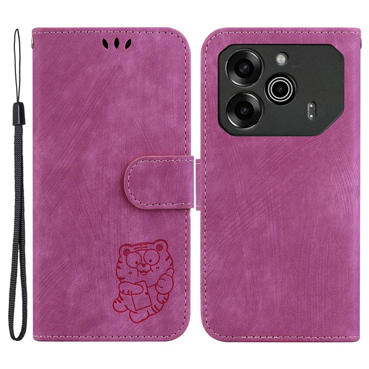 For TECNO Pova 6 5G / 6 Pro 5G Wallet Case Cute Tiger Imprint Leather Phone Cover with Stand - Rose